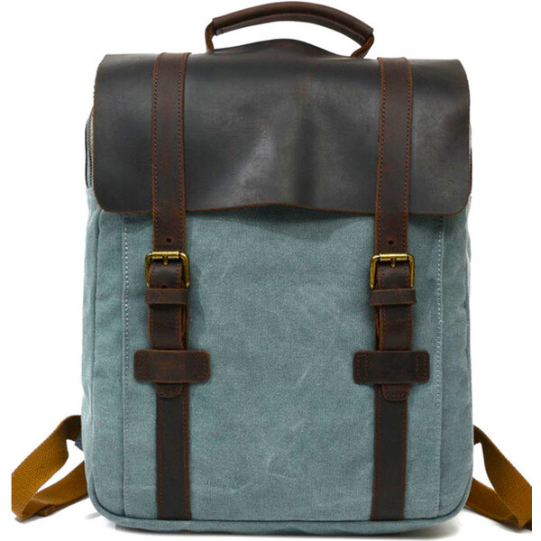 Glara Vintage velký plátený batoh s koženou chlopňou 34288695