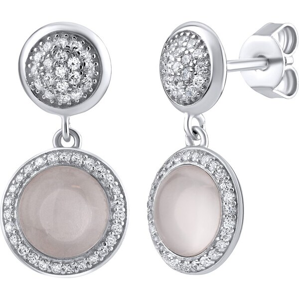 Ligot Strieborné náušnice s prírodným ruženínom a zirkónmi MWE02888R 46720018