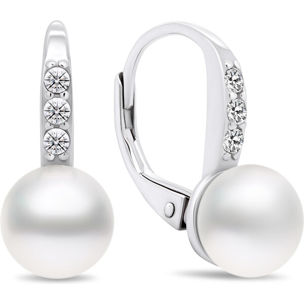 Brilio Silver Pôvabné strieborné náušnice s perlami a zirkónmi EA385W 66580934