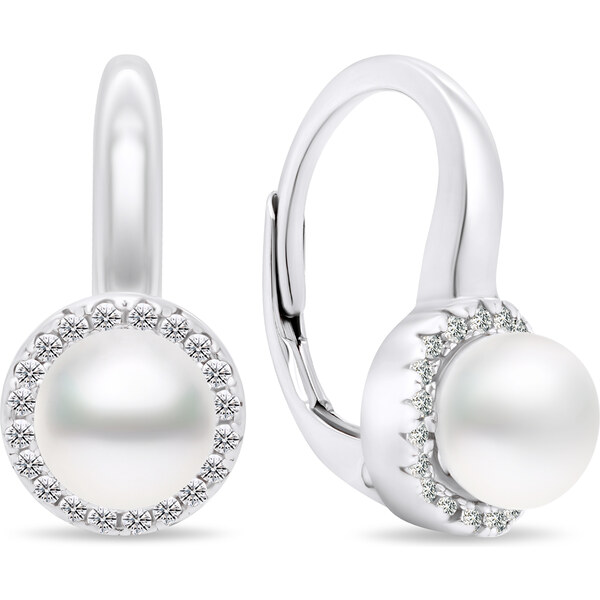 Brilio Silver Elegantné strieborné náušnice s perlami a zirkónmi 66592052