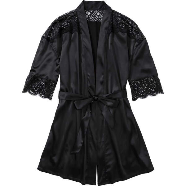 bonprix Saténové kimono s lesklým efektom, farba čierna 44732583