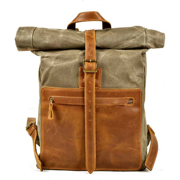 Glara Rolovací plátený batoh s koženými detailmi 36989017