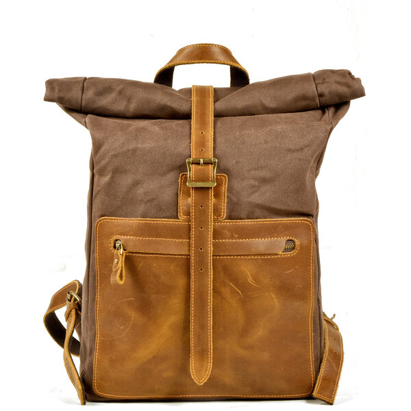 Glara Rolovací plátený batoh s koženými detailmi 36989018