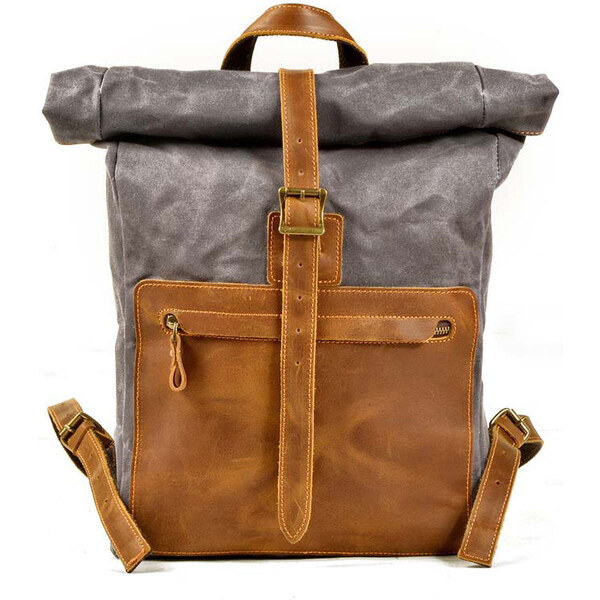 Glara Rolovací plátený batoh s koženými detailmi 36989019