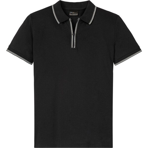 bonprix Piqué polo tričko so zipsom z čistej bavlny, farba čierna 45011240