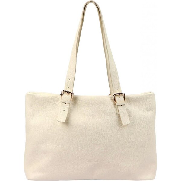 Pierre Cardin Kožená veľká dámska kabelka cez rameno krémová 34384126