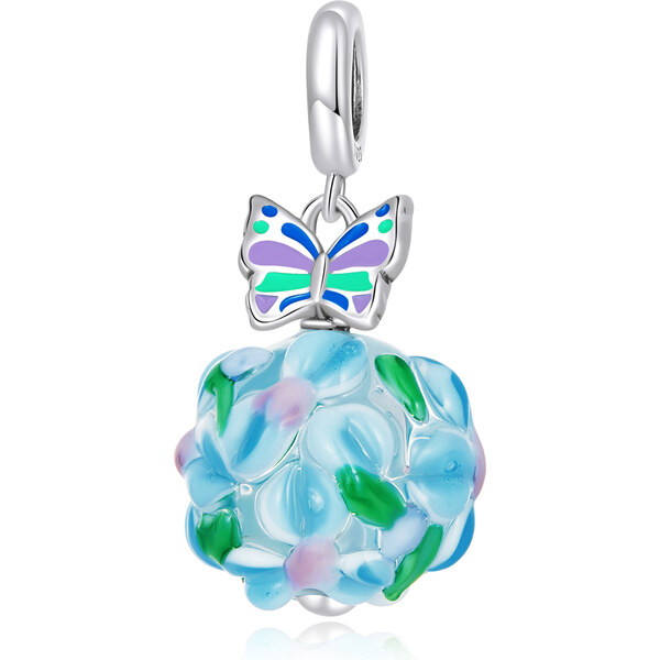Royal Fashion strieborný prívesok Motýľ a korálik 55314312