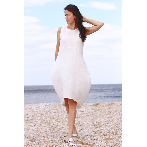 Lanové letné balónové šaty Lotika 100% lan 34588987