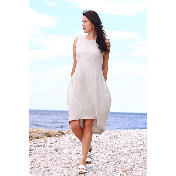 Lanové letné balónové šaty Lotika 100% lan 43293390