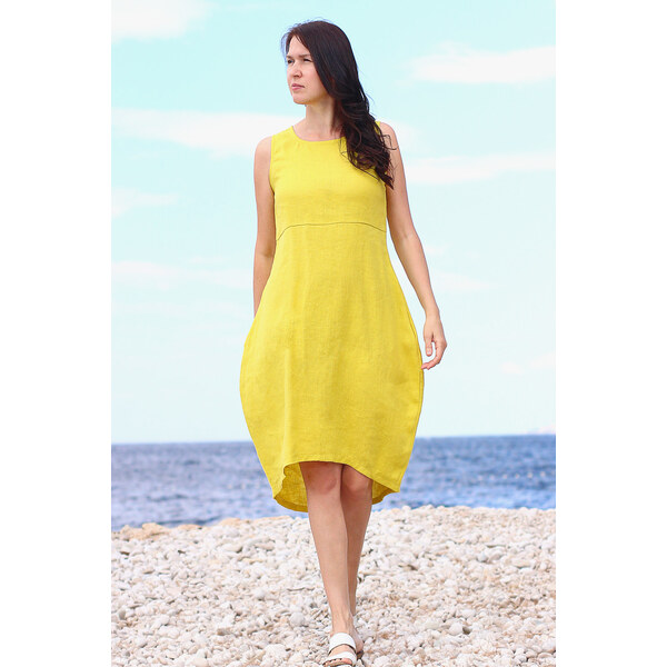 Lanové letné balónové šaty Lotika 100% lan 43293391