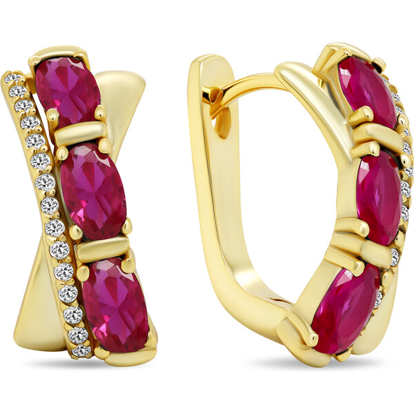 Brilio Silver Výrazné pozlátené náušnice s fuchsiovými zirkónmi 66594373