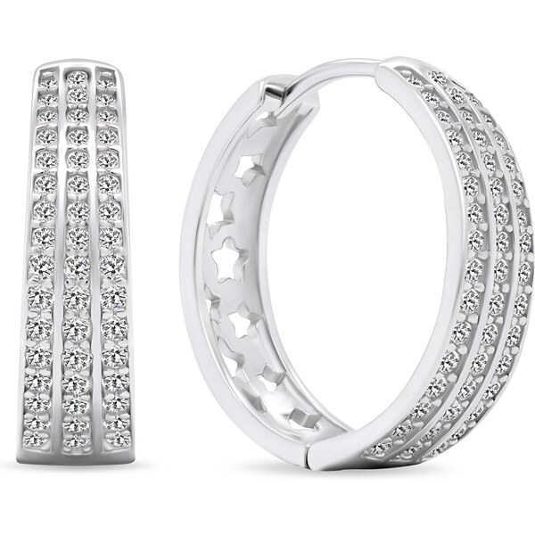 Brilio Silver Blyštivé strieborné kruhové náušnice so zirkónmi EA459W 66609595