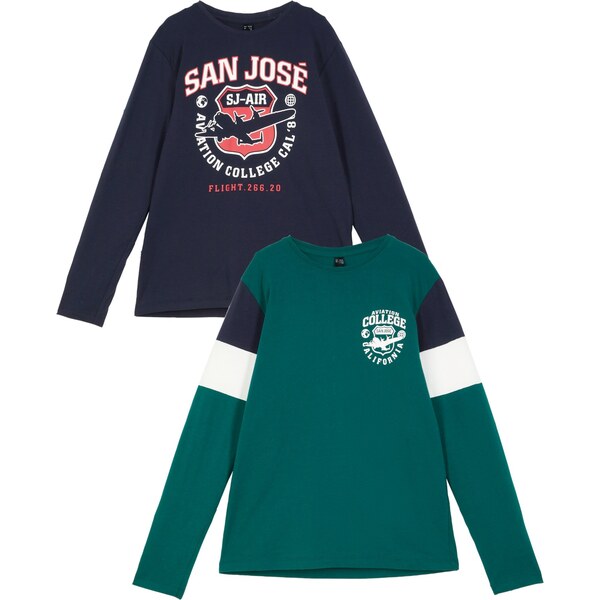 bonprix Tričko s dlhým rukávom (2 ks), z bio bavlny, farba zelená 45043310