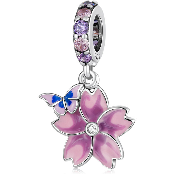 Royal Fashion strieborný prívesok Romantický kvet a motýľ 54878980