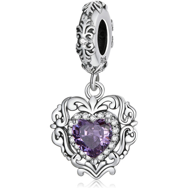 Royal Fashion strieborný prívesok Fialové brúsené srdce 55431558