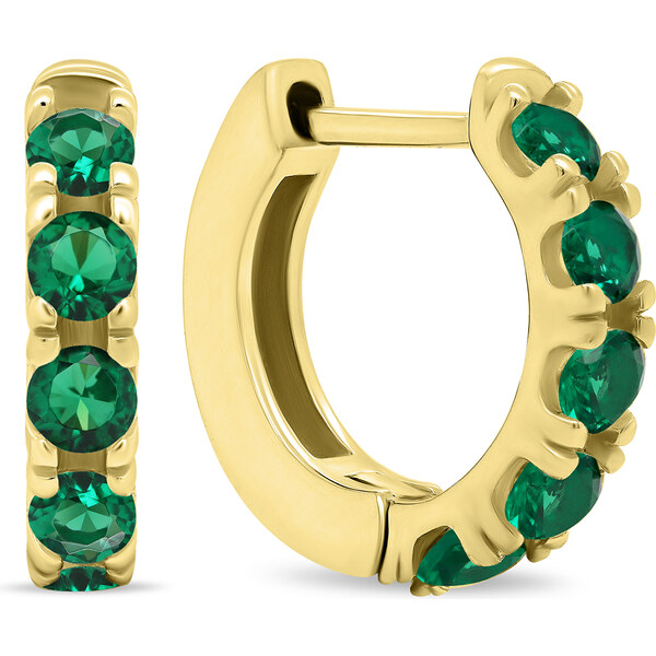 Brilio Silver Drobné pozlátené krúžky so zelenými zirkónmi EA481YG 66600295