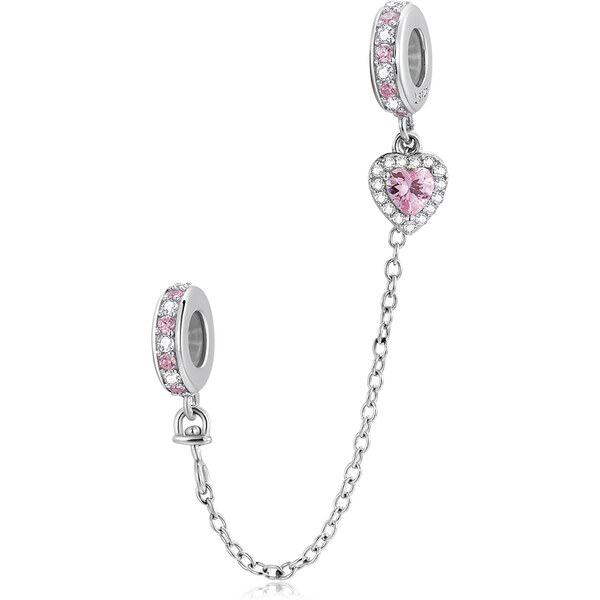 Royal Fashion striborný prívesok bezpečnostný retiaz Ružové srdce 55434733