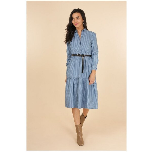 Modré košeľové midi šaty 34661904