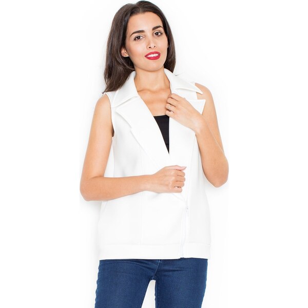 KATRUS Smotanová vesta s asymetrickým zipsom K319 Ecru 5751677