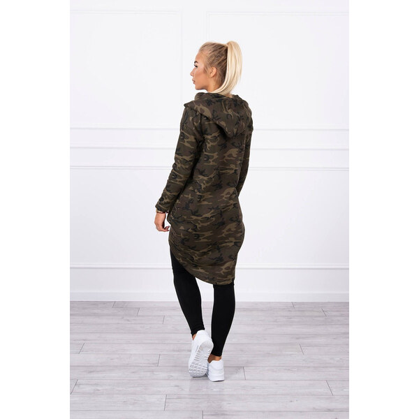 K-Fashion Mikina moro s dlhým chrbtom khaki+zelená 44559523