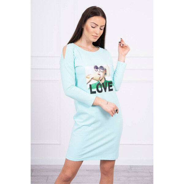 K-Fashion Šaty s potlačou Love v mätovej farbe 49758629