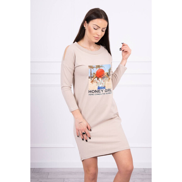K-Fashion Šaty s potlačou Honey girl béžové 49758642