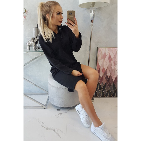 K-Fashion Šaty s kapucňou a bočným rázporkom čierne 49758973