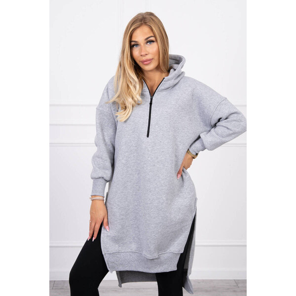 K-Fashion Zateplená mikina s bočnými rázporkami šedá 44560033