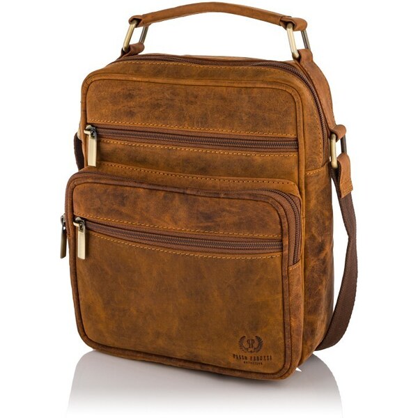 PAOLO PERUZZI Pánska kožená taška cez rameno Vintage | hnedá T-28-HBR 34727059