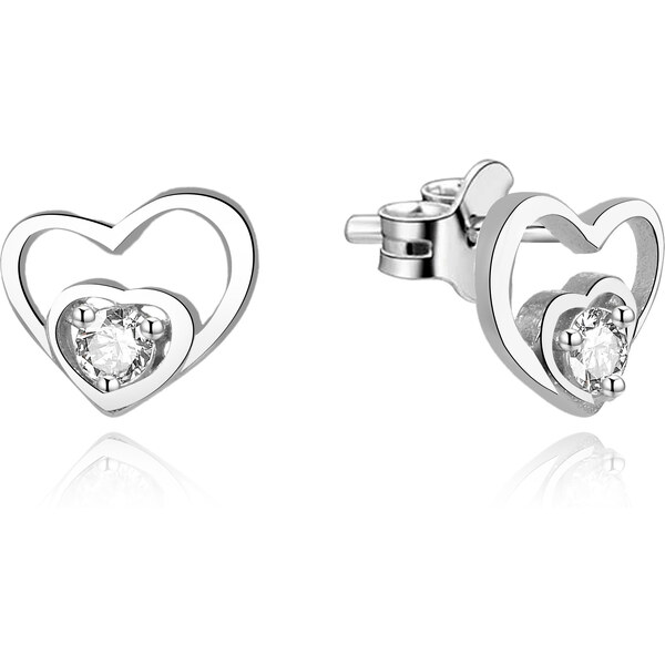 Beneto Strieborné srdiečkové náušnice so zirkónmi AGUP1472 66595296