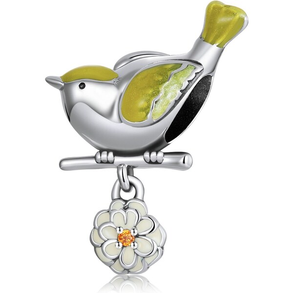 Royal Fashion strieborný prívesok Vtáčik a kvet 54904793