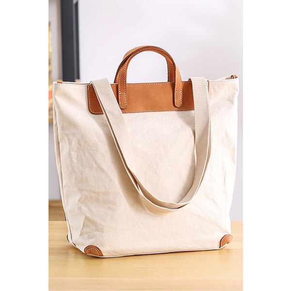 Glara Plátený retro shopper s koženými detailmi do ruky aj cez rameno 50717941