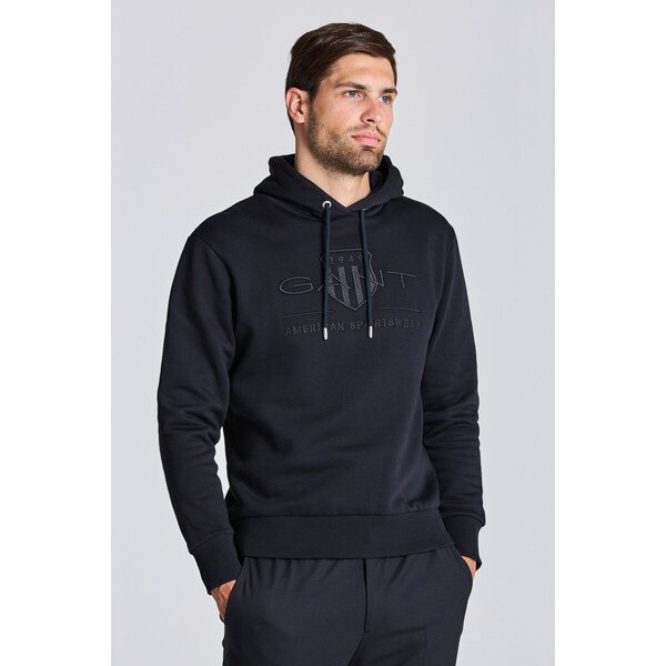 MIKINA GANT REG TONAL SHIELD HOODIE BLACK 49041125