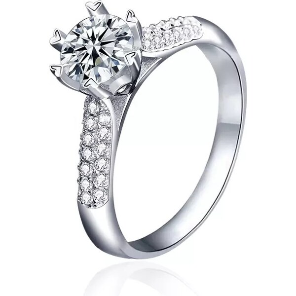 Royal Fashion strieborný rhodiovaný prsteň s drahokamom moissanitom 41336938