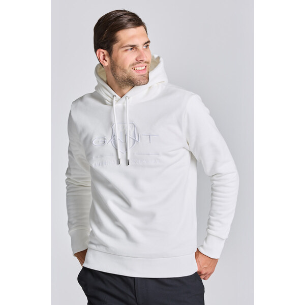 MIKINA GANT REG TONAL SHIELD HOODIE EGGSHELL 49041127