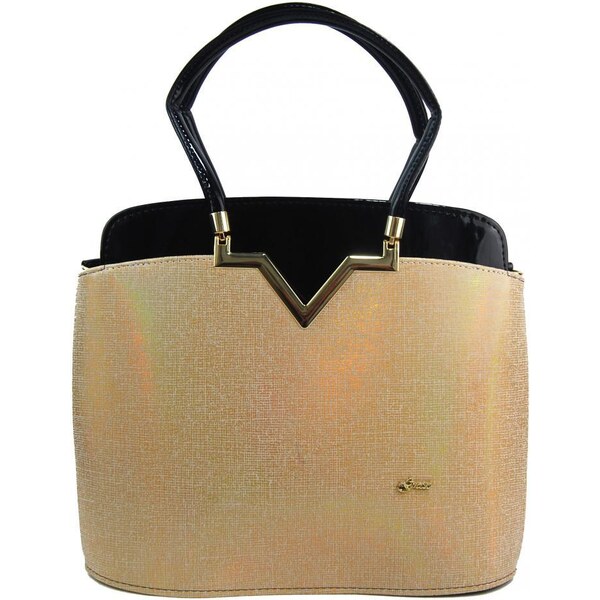 Elegantná lakovaná kabelka S482 čierna-zlatá GROSSO 34796631