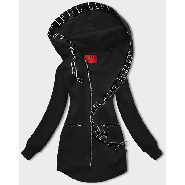 LHD Čierna jednoduchá dámska mikina s ozdobným zipsom (AMG-37) 65729516