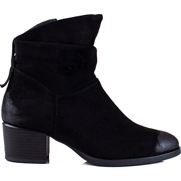 BASIC Čierne semišové členkové topánky 22-12108B 34902128
