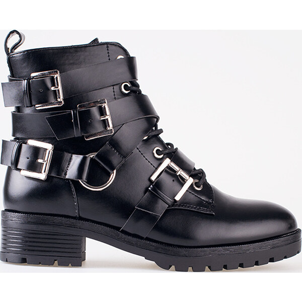 SHELOVET Čierne členkové topánky workery s prackami A-642B 66148706