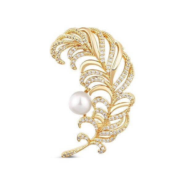 JwL Luxury Pearls Krásna pozlátená brošňa v tvare pierka JL0731 66579785