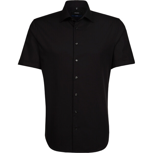 Pánska čierna popelínová nežehlivá košeľa krátky rukáv Shaped fit 35021224