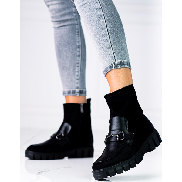 BASIC Dámske čierne semišové workery XY23-10760B 35059168