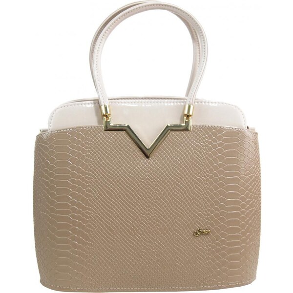 Elegantná lakovaná kroko kabelka S482 béžová - latté GROSSO 35094900