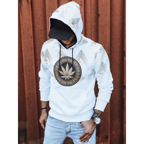 Buďchlap Atraktívna biela mikina s potlačou a kapucňou 35110913