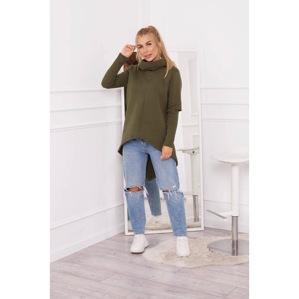 K-Fashion Zateplená mikina s dlhším chrbtom vo farbe khaki 44560551