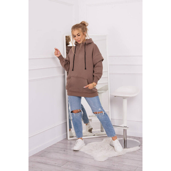 K-Fashion Zateplená mikina s polovičným zipsom mocca 44560644