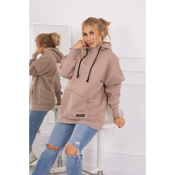 K-Fashion Zateplená mikina s polovičným zipsom tmavo béžová 44560649