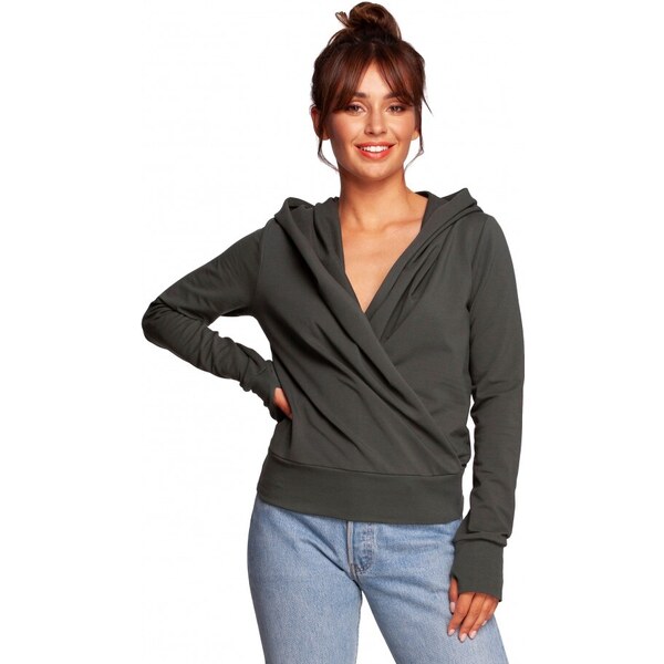 BeWear B246 Zavinovací sveter s kapucňou - vojensky zelený 35551193