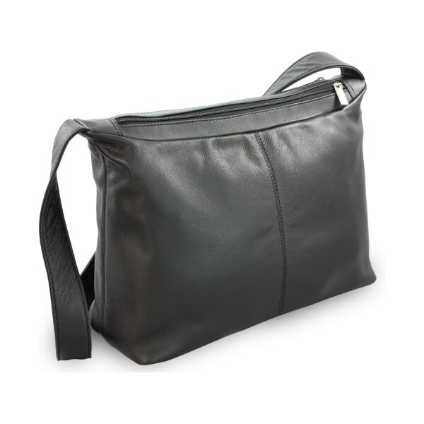 Arwel Čierna kožená dvojzipsová kabelka so širokým popruhom 212-4003 66065269