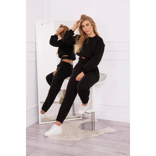 MladaModa Zateplená crop-topová tepláková súprava 69416 čierna 35228865